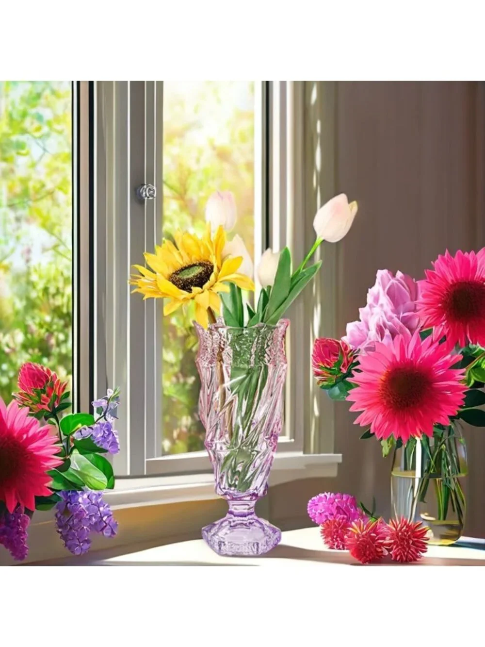 9.5 Inch Purple Pink Glass Flower Vase Bohemian Style For Centerpieces Home Dec